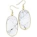 rockcloud White Howlite Turquoise Stone Dangle Hook Earrings Oval Gold Plated