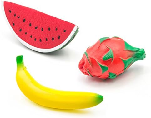 Jumbo Slow Rising Squishies Watermelon Banana Dragon Fruit Charms Kawaii Fruit Squishies Cream Scented Toys For Kids and Adults [Pack of 3]