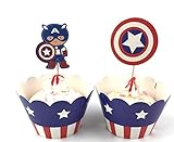 Avengers America Captain Cupcake Toppers and Wrappers - Great Party Cupcake Decorations - 24 pack