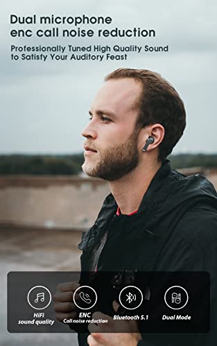 Wireless Earbud Bluetooth 5.1 Headphones with Charging Case, IPX7 Waterproof, 4 Mics in-Ear Earbuds, Long Playtime, High-Fidelity Stereo Earphones,ENC Noise Cancelling Headset for Sports and Work