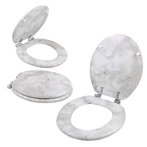 Angel Shield Marble Toilet Seat Durable Molded Wood with Quiet Close
