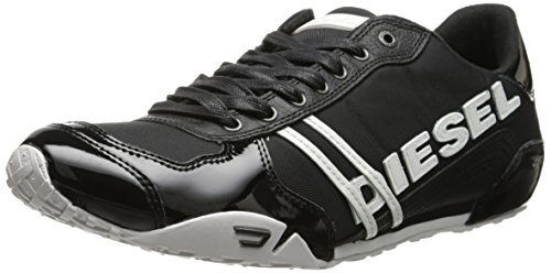 Diesel Men's Harold Leather/Nylon Fashion Sneaker, H Black/White, 8 M US