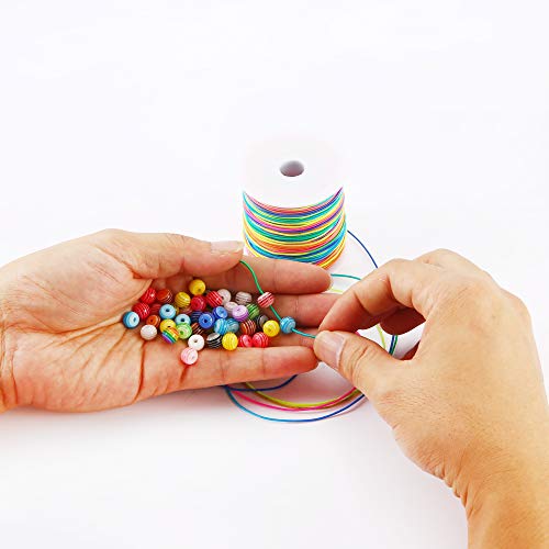 Bingcute 1.0MM Rainbow Elastic Cord Beading Threads Stretch String Fabric Crafting Cords for Jewelry Making, 100 Yard (Rainbow) - Thumbnail 2