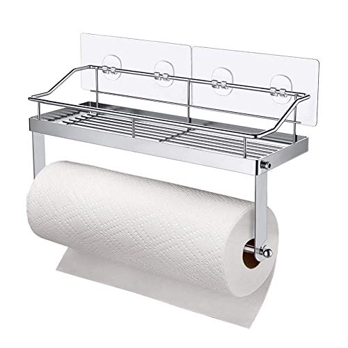 Paper Towel Holder No Drilling, Adhesive Paper Towel Holder Wall Mounted, 304 Stainless Steel Paper Towel Holder for Bathroom, Kitchen and Balcony(Silver)
