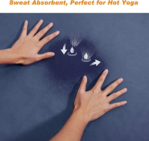 TOPLUS Yoga Towel - Sweat Absorbent Non-Slip Hot Yoga Towel + Hand Towel 2in1 Set, Microfiber, Super Soft, Best Yoga Mat Towel for Bikram Hot Yoga, Pilates, with Carry Bag (Navy, 68"X24")