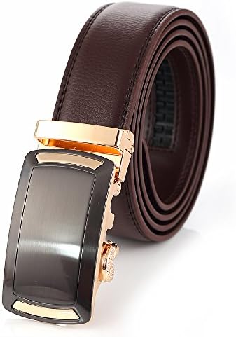 Fashion Mens Genuine Leather Dress Ratchet Belts With Automatic Buckles 50Inch (Browns)