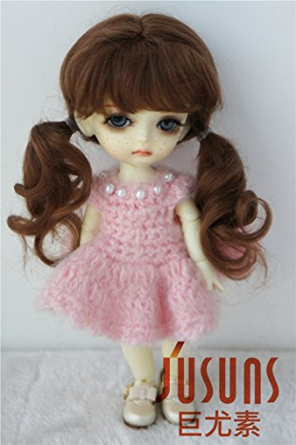 JD426 5-6' 13-15CM Twin curly Pony mohair BJD wigs 1/8 Lati yellow doll accessories (Light brown)