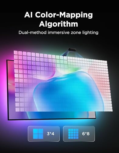 Govee TV LED Backlight 3 with 4MP Dual Camera, 11.8ft RGBWIC LED Strip Lights Sync with TVs 55-65 inch, 60 LEDs/m, Smart AI Color Filter for Movie, Game, App and Voice Control, Matter Alexa Support