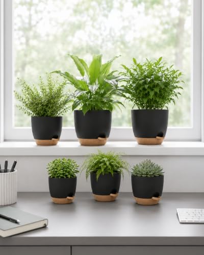 Pot de Plantes d'Intérieur avec Drainage 6 Pcs Pots en Plastique Auto-irrigants 12.7cm/14cm/15.2cm/16.5cm/17.8cm/20.3cm pour Plantes d'Intérieur, Fleurs, Cactus