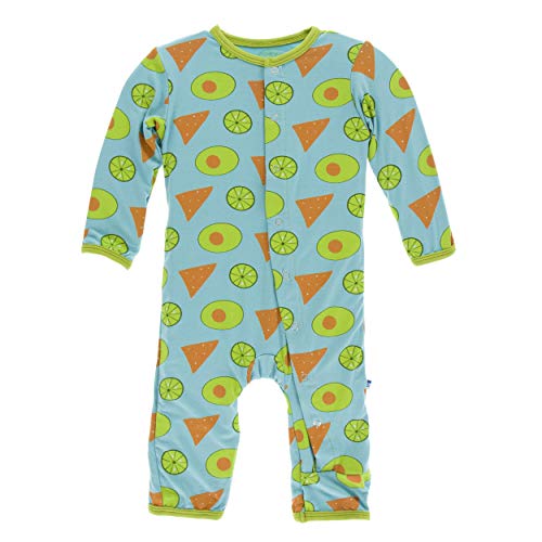 Kickee Pants Little Boys Print Coverall with Snaps - Avocado, Chips and Lime, 0-3 Months