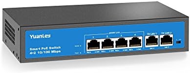 YuanLey 6 Port Fast Ethernet PoE+ Switch 4 Port PoE |2 Port Uplink, 10/100Mbps Speed, Power Internal(78W) Compatible for 802.3af/at