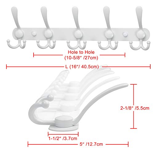 SKOLOO Wall Mounted Coat Rack Hook, 5 Tri Hooks - Heavy Duty Stainless Steel Coat Hooks for Hanging, Coat Hanger Wall Mount, White Hook Rack