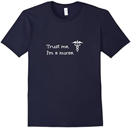 Men's Trust me I'm a Nurse shirt with caduceus. Small Navy