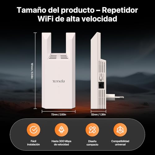 N300 Repetidor WiFi, Extensor Amplificador 2.4GHz 300Mbps, Instalación fácil, Puerto Ethernet 10/100 Mbos, Modo Ap, R10