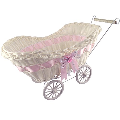 Ben Collection Pram Baby Baskets Baby Shower Favor - Hamper Shower Stroller Vintage Craft (Pink)
