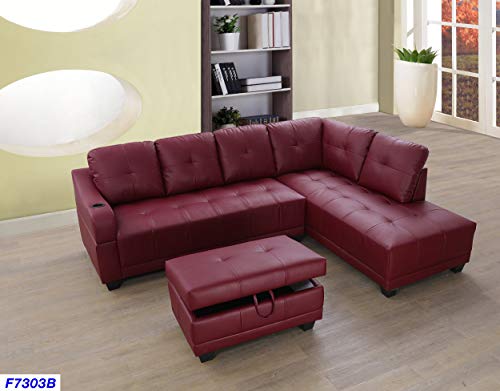 Beverly Fine Funiture CT7303B Sectional Sofa Set, Burgundy