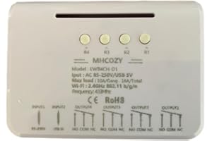 MHCOZY 4 Channels WiFi Smart Relay Switch, eWelink App DC 5V AC 85-250V Passive Output Dry Contact Relay Module,WiFi Remtoe Voice Control Gate Lights