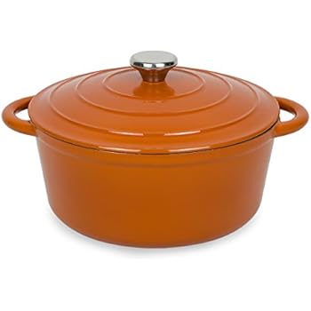AIDEA Dutch Oven Enameled Cast Iron Round, Bread Baking Pot with Lid & 5-Quart Natural Non-Stick Slow Cook Self Christmas Gifts-Orange