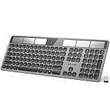 Solar Wireless Keyboard, Jelly Comb Full Size Solar Rechargeable Keyboard 2.4Ghz Wireless Auto Light Powered Durable Keyboard for Windows K043 (Dark Gray)