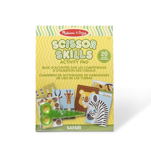 Melissa & Doug Safari Scissor Skills Activity Pad with Child-Safe Scissors – 20 Pages