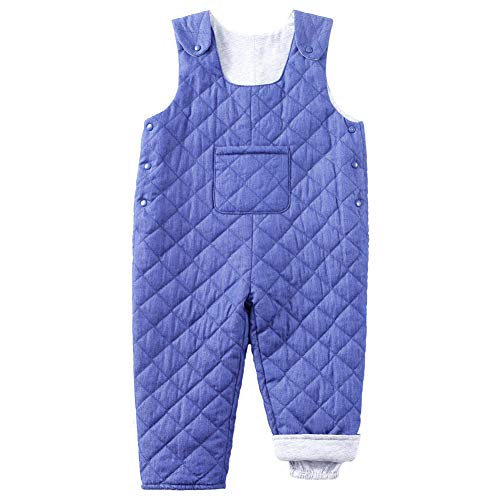 Y·J Back home Little Boy Adjustable Denim Snow Ski Bib Pants Toddler Winter Overalls Kids Puffer Snowsuit with Pockets,12-18 Months