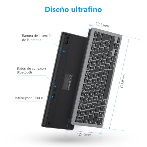 OMOTON Bluetooth Keyboard for Mac Wireless Keyboard for Apple MacBook Pro 13 14 16/ Air/Mini, iMac, iMac Pro, Mini, QWERTY Spanish Layout, 2*AAA Battery, Specific Design for Mac, Grey