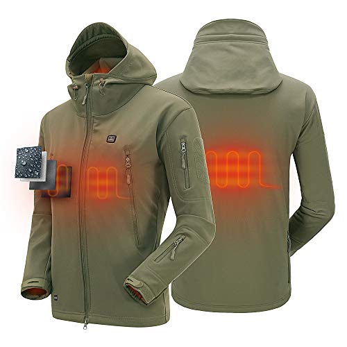 DEWBU Men's Soft Shell Heated Jacket with Battery Pack DB-12 2.0 (Army Green, X-Small) - 12 Months Warranty