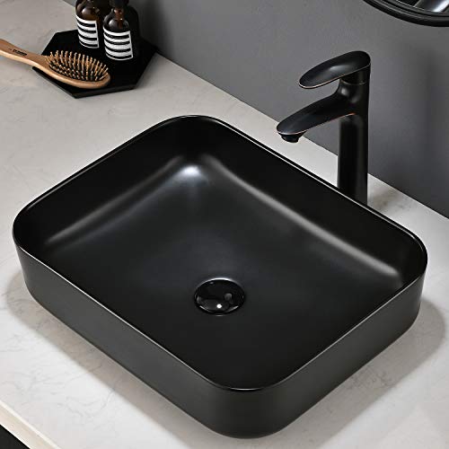 Ufaucet Modern Black Rectangular Above Counter Countertop Porcelain Ceramic Bathroom Vessel Vanity Sink