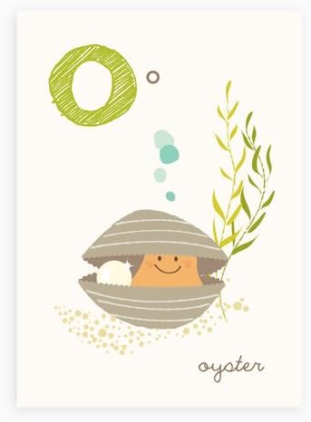 Sea Urchin Studio ABC Wall Art for Kids, O/Oyster