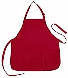Apron Commercial Restaurant Home Bib Spun Poly Cotton Kitchen Aprons (3 Pockets) in Red