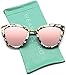WearMe Pro Womens Cat Eye Mirrored Reflective Lenses Oversized Cateyes Sunglasses (Marble White Frame/Mirror Pink Lens, 54)
