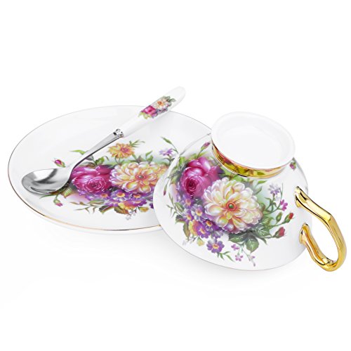 ARTVIGOR 12-Piece New Bone China Coffee and Tea Service Set, Floral Patterns 6.8oz / 200ml Cup & Saucer Sets with Spoons for 4 - Thumbnail 2