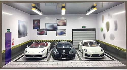 1/18 Collectible Dioramas Display Stands Cases Three Parking Spaces LED Lamp Plate with USB Connection for Diecast Model Vehicle (Repair Shop)