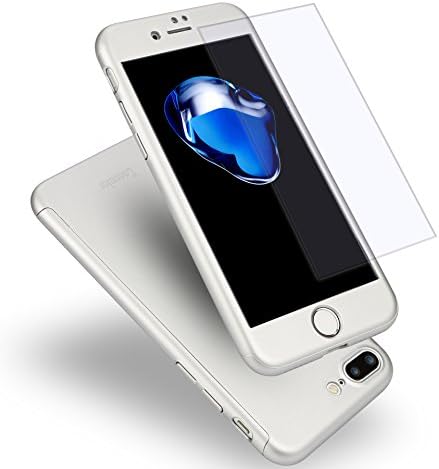 iPhone 8 Plus Case, Coocolor [Perfect Fit] 360 Degree All-around Ultra Thin Full Body Coverage Protection Dual Layer Hard Slim Case + Tempered Glass Screen Protector For iPhone 8 Plus-Silver