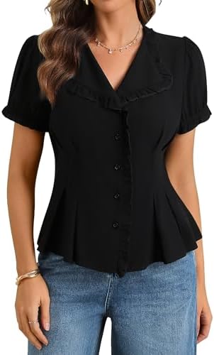 Amazon.com: Women Zip Front Collared Shirts Flared Sleeve Full