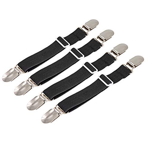BetyBedy 4Pcs Adjustable Bed Sheet Fasteners Suspenders, Elastic Sheet Band Straps Clips, Cover Grippers Suspenders Holder for Mattress Pad Cover, Sofa Cushion (Black) - Thumbnail 6