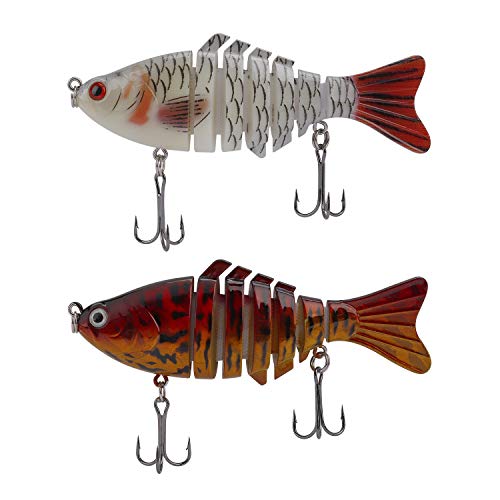Qimei-shop Leurres De Pêche Artificiels Appâts Réalistes Multi Articulé Swimbait Topwater Avec Hameçon Mustad Pour Carnassier Poisson Le Brochet Perche Truite 2pcs