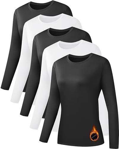 トップス OPPOSE DUALTY Long Sleeves Thermal HOPLYNN 5 Pack Womens Long Sleeve Thermal Shirts Crew Neck Double