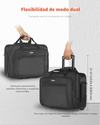 Maleta para Ordenador Portátil de hasta 17,3 Pulgadas, Bolso de Mano con 2 Ruedas Fijas y un Asa Telescópica con 4 Alturas Ajustables para Trabajo, Oficina, Viajes de Negocios, Color Negro