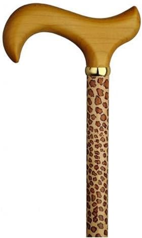 Walking Cane Leopard Walking Stick Cane has an Elegant Leopard Print on Maple Wood Shaft with Derby Handle 35" Shaft and 250 lb wt Cap.