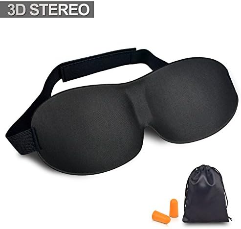 ADLU 3D Contoured Sleep Mask &amp; Blindfold with Velcro Strap,Includes Carry Pouch and Ear Plugs,Best Eye Mask for Sleeping,Travel,Shift Work &amp; Meditation-Black