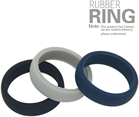 Womens Silicone Wedding Ring Band - PJ-women RING 3 pieces,,black ,grey ,Deep blue,Gift boxes, (9)