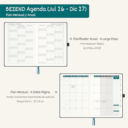BEZEND 2026 2027 Week to View Diary 15.5 x 21 cm, 18 Months School Agenda from Jul.26 to Dec.27, A5 Weekly Planner with Double Schedule, Hard Cover PU Leather – Beige