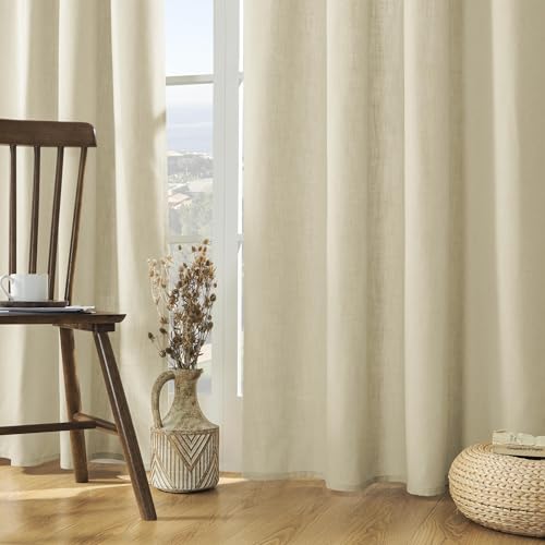 Joydeco Linen Curtains 90 Inch Length 2 Panels Set, Light Filtering, Pistachio Shell, Living Room Curtains