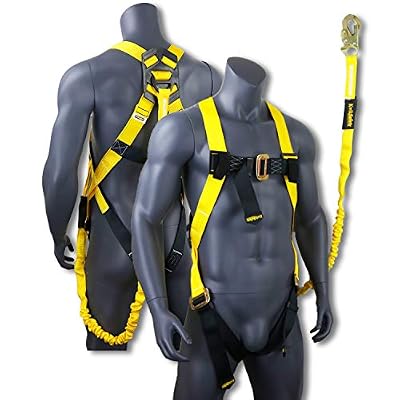 KwikSafety OSHA ANSI Fall Protection Safety Harness | Personal Protective Equipment with Attached Internal Shock Absorbing Lanyard | Construction Carpenter Scaffolding