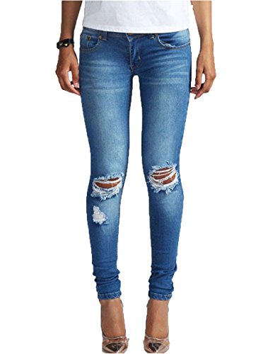 AKENA Women's Junior Destroyed Ripped Distressed Skinny Denim Jeans Pencil Pants
