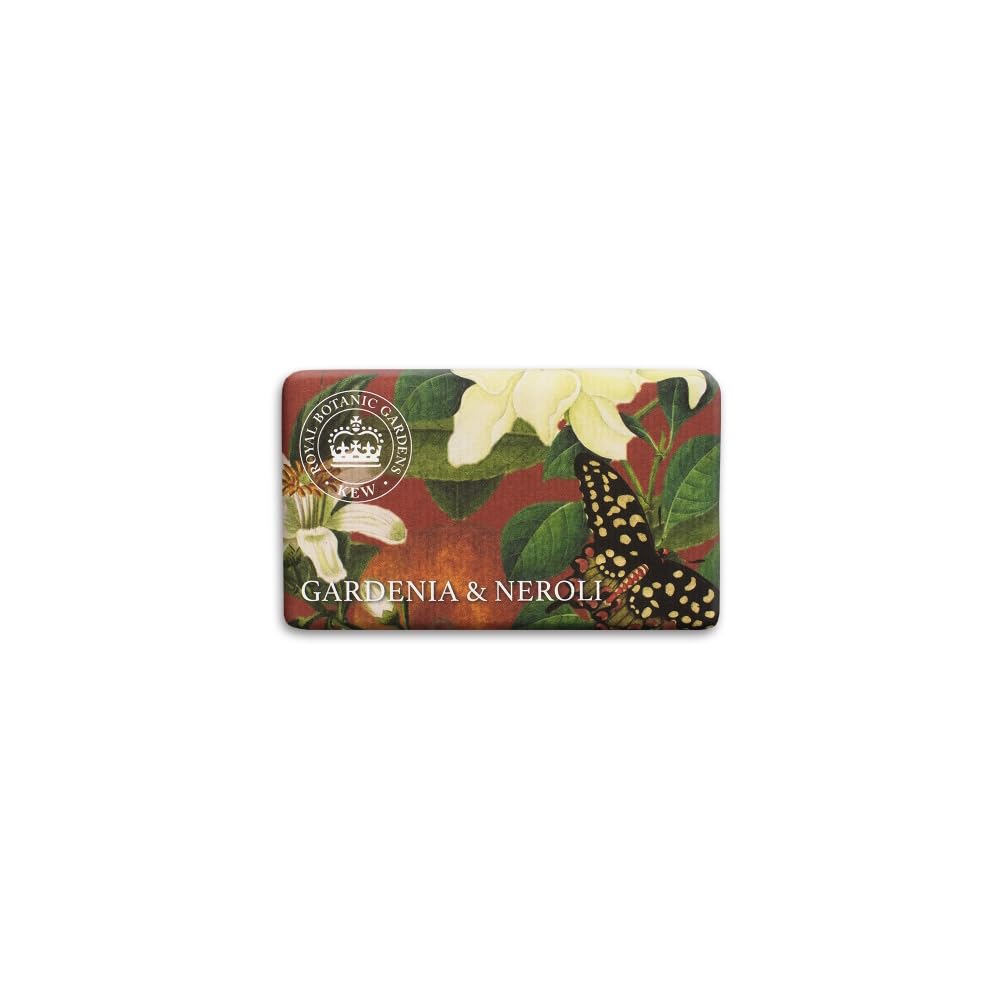 The English Soap Company Kew Gardens Gardenia & Neroli Soap - Vegan Soap Bar Enriched with Shea Butter - Floral Gardenia Scent with Neroli & Coconut, Moisturising, Cruelty-Free - 240g