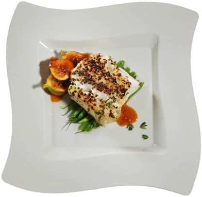 Pack of 10 Elegant Hard Plastic Waved Designed Square Large Dinner Plates/Large Serving Plates - 10.75" (27 cm) - Bone/Ivory