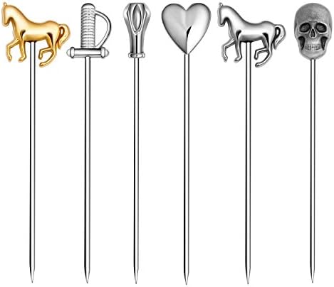 Obecome Creative Stainless Steel Cocktail Pick Set, Fruit Stick or Martini Pick, Set of 6