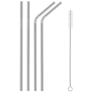 Fancyku Stainless Steel Straws for Drinking with Brushes (2 Bent + 2 Straight +1 Brush)